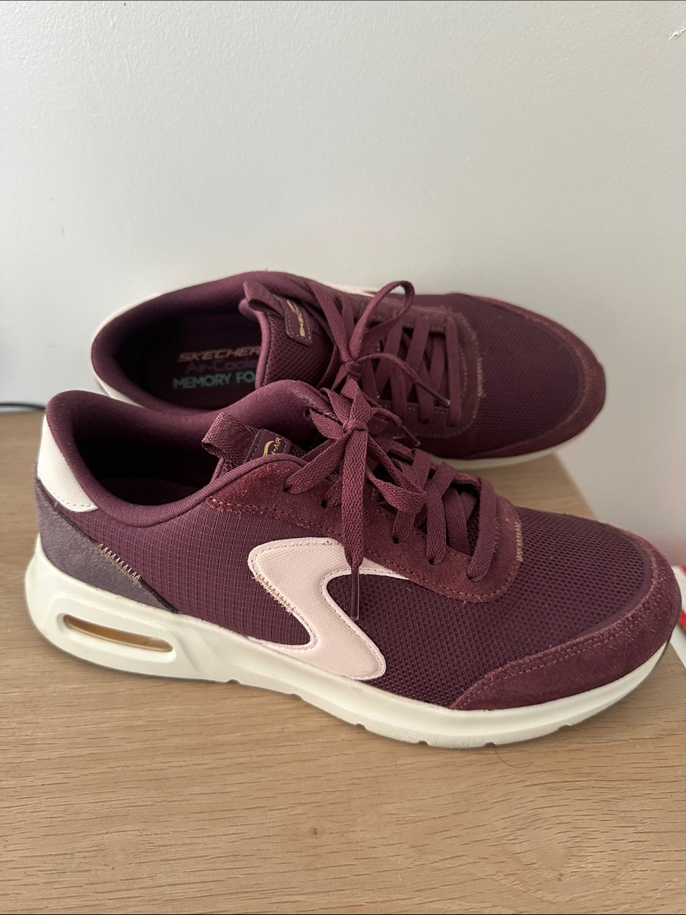 Skechers Women's Burgundy and Light Pink Lace-Up Memory Foam Sneakers